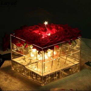 正方形の透明なアクリルの花のボックスの結婚式ルルーシュのバラボックス