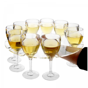 丸い透明なアクリル製ステムウェアワイングラスとワインホルダートレイ 