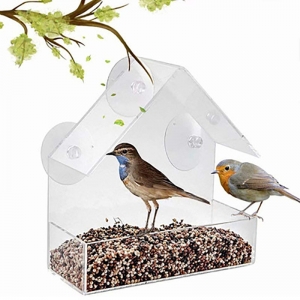 透明なプラスチック窓の鳥の餌箱 