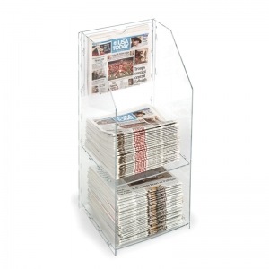 透明なアクリル新聞ディスプレイラックプレキシガラス2層ディスプレイホルダー 