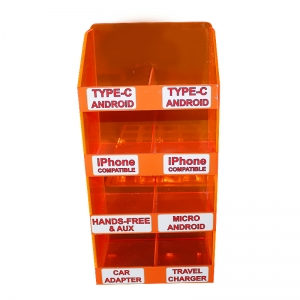 カウンター4タイヤ蛍光オレンジ携帯電話アクセサリースラットウォールディスプレイキャビネット 