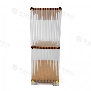 3段竹製＆溝付きアクリル製デスクトップオーガナイザーシェルフ 