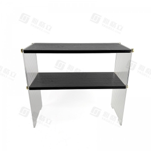 3段竹製＆溝付きアクリル製デスクトップオーガナイザーシェルフ 