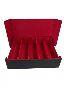 赤い裏地付き5コンパートメントPUレザー製TCGカード収納ボックス